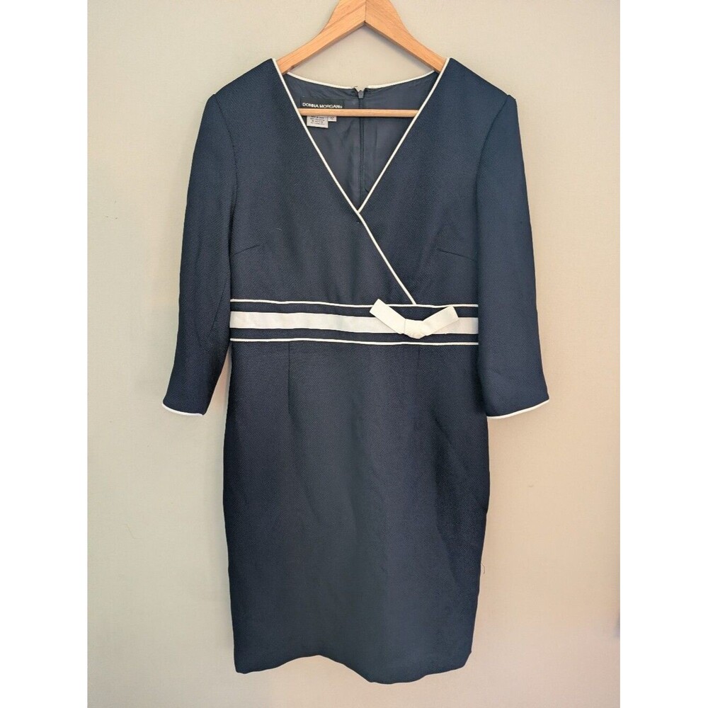 Donna Morgan Navy White Sheath Dress Size 12